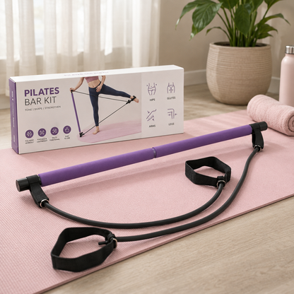 Pilates Bar Kit with Resistance Bands – Portable Full Body Home Workout Set