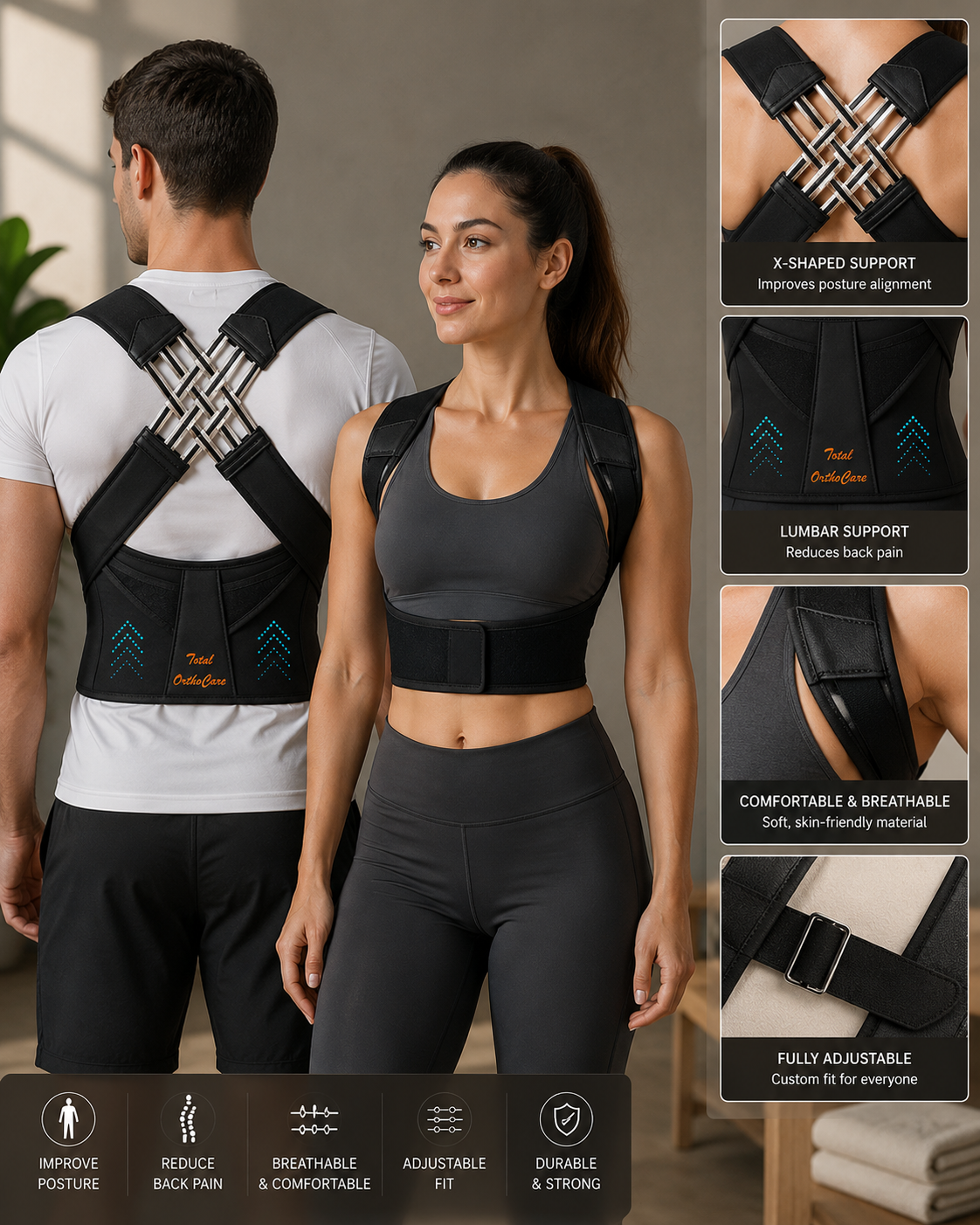 Advanced X-Back Posture Corrector with Lumbar Support – Adjustable Back Brace for Men & Women