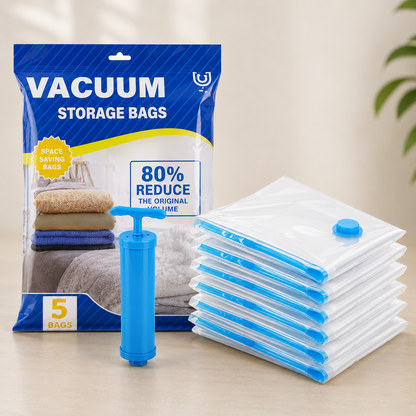 Vacuum Storage Bags with Hand Pump – Space Saver Compression Bags (Set of 5)