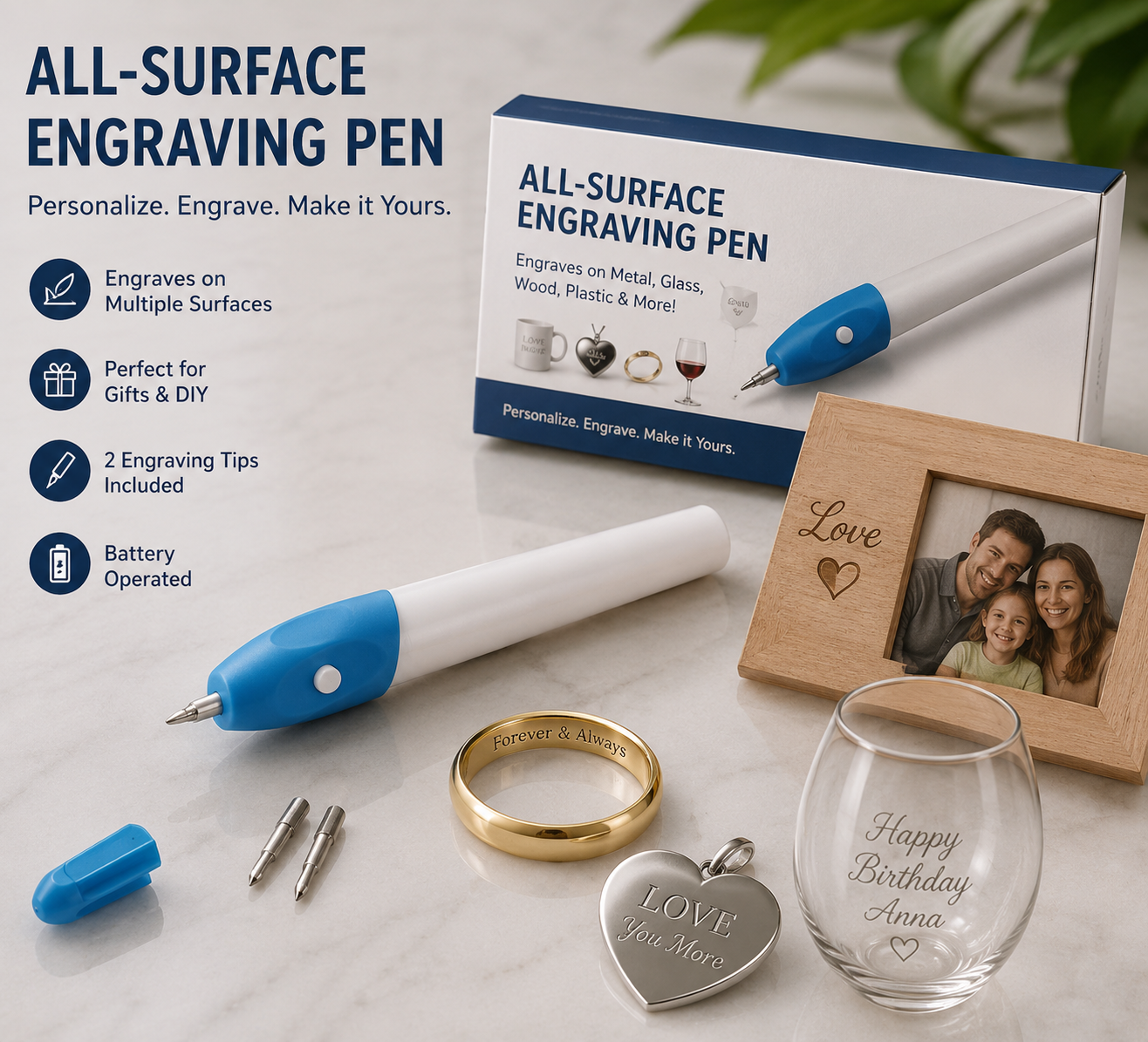 All Surface Writing Engrave Pen | Battery Operated, 2 Engraving Tips(Multicolor)