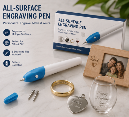 All Surface Writing Engrave Pen | Battery Operated, 2 Engraving Tips(Multicolor)