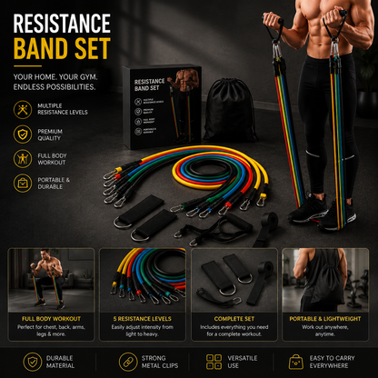 11-Piece Resistance Bands Set with Handles – Portable Home Gym Workout Kit