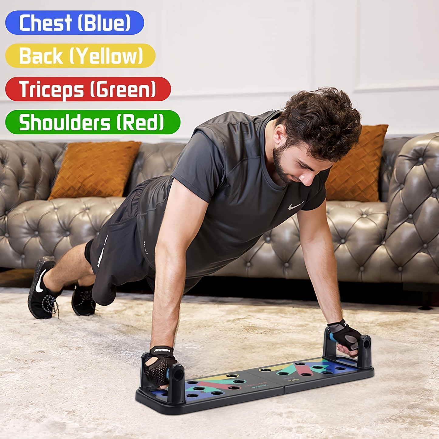 Color-Coded Push-Up Board with Handles – Portable Home Workout System