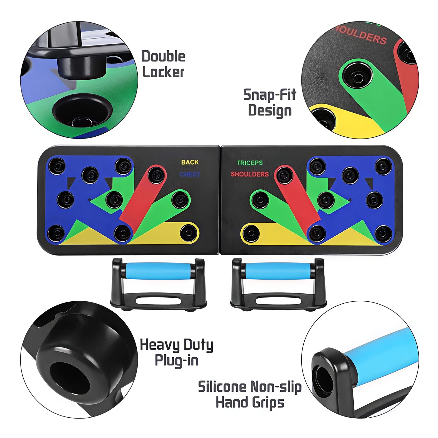 Color-Coded Push-Up Board with Handles – Portable Home Workout System