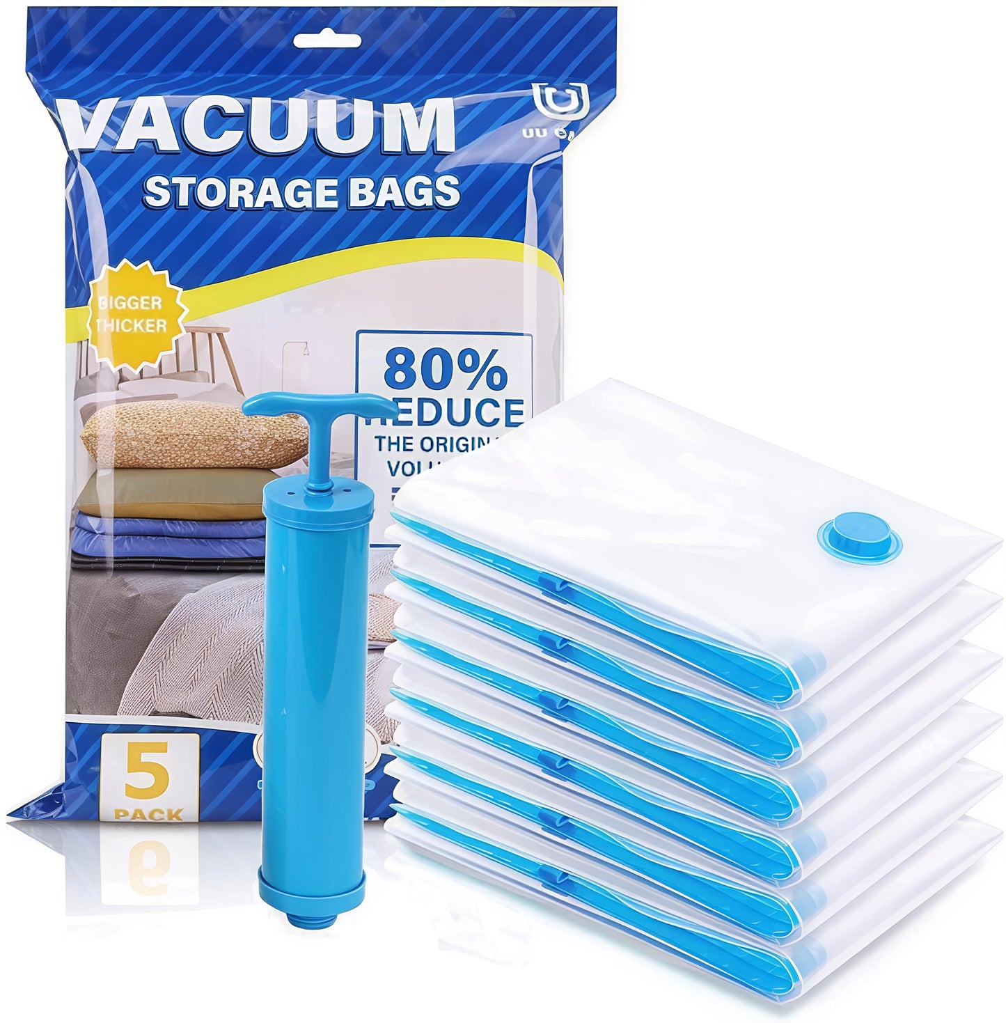Vacuum Storage Bags with Hand Pump – Space Saver Compression Bags (Set of 5)