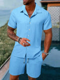 Spring and summer Europe and the United States new men's striped jacquard beach suit loose shorts shirt