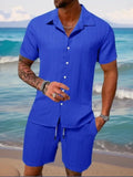 Spring and summer Europe and the United States new men's striped jacquard beach suit loose shorts shirt