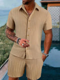 Spring and summer Europe and the United States new men's striped jacquard beach suit loose shorts shirt